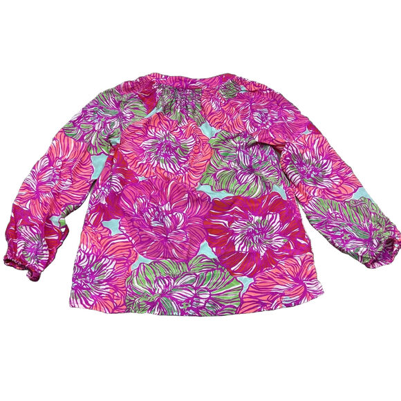Lilly Pulitzer Womens XXS Elsa Worth It 100% Silk Floral Pink Blouse Top - Picture 2 of 10